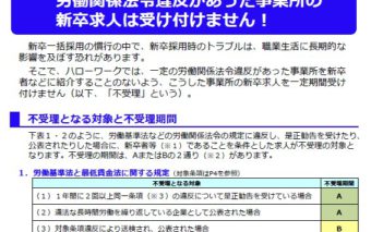 令和２年３月３０日より　求人票の不受理範囲が拡大されました！
